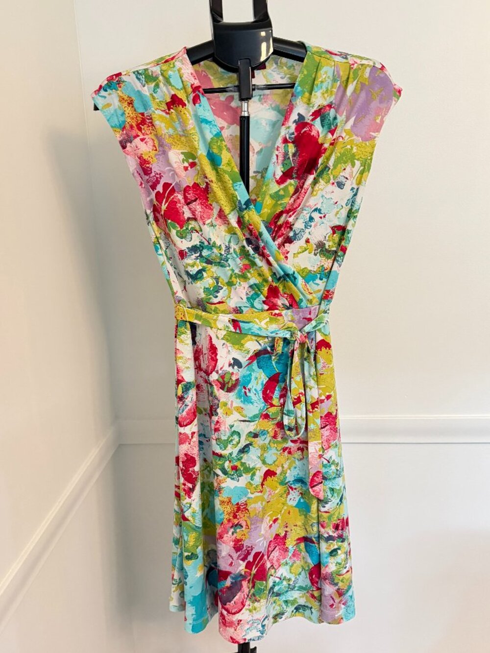 212 Collection Blue Green Pink Watercolor Print Dress Women's Size S